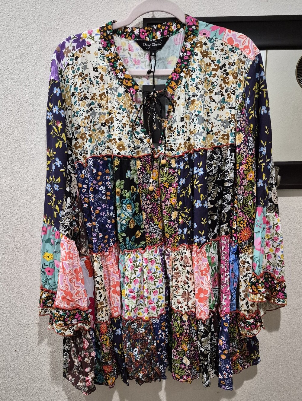 Young Threads Floral Patchwork Cottagecore Boho Tunic Top 1X (Oversized) NWT